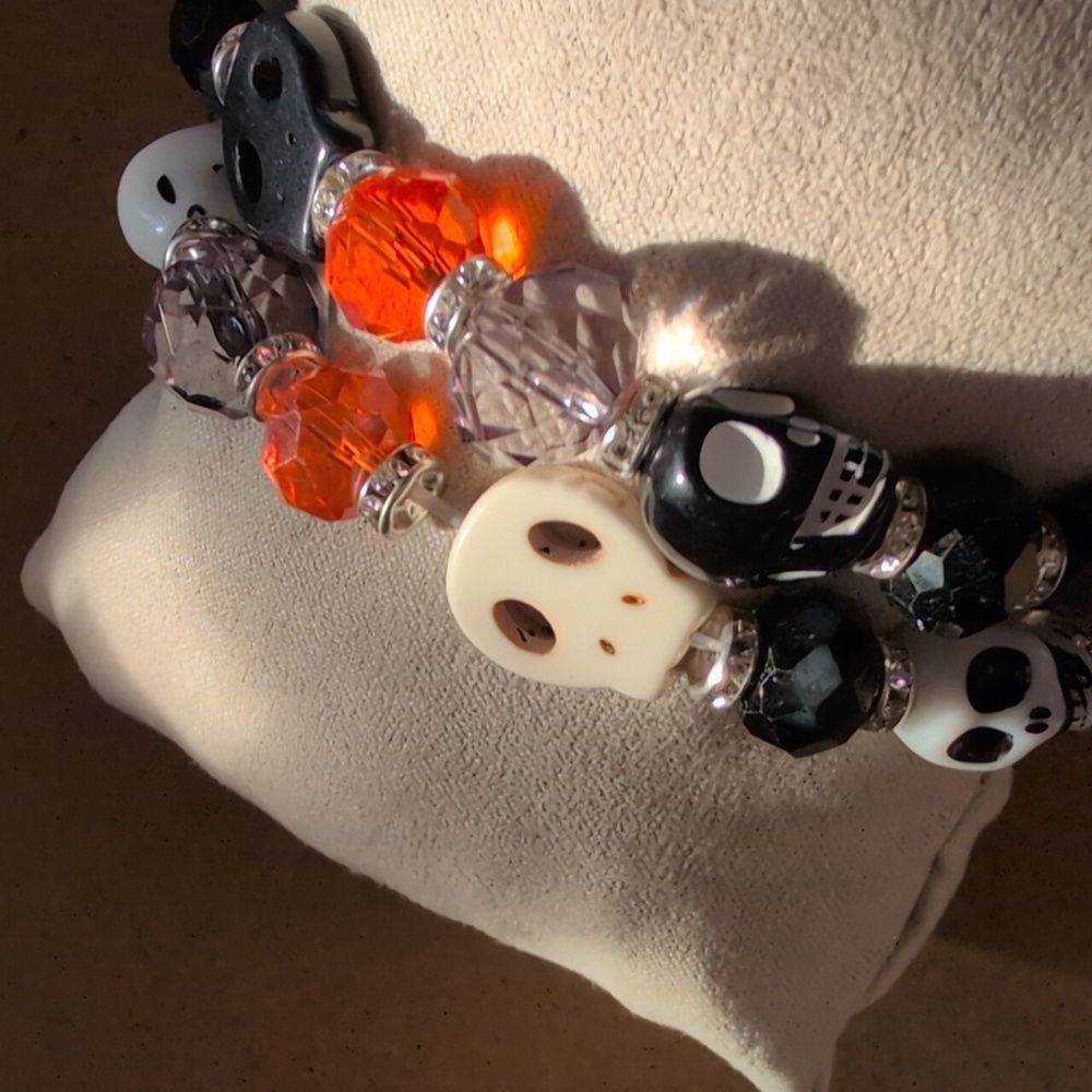 Halloween Skull Beaded Stretch Bracelet Set